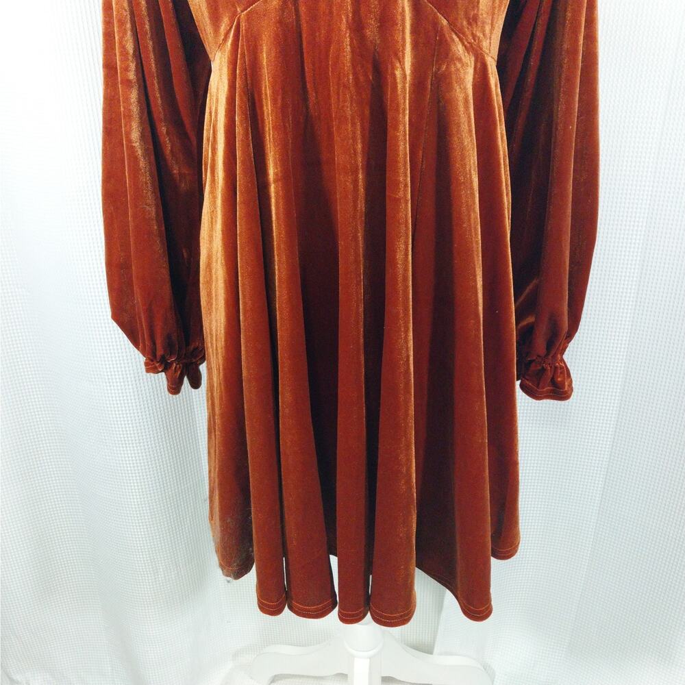 NWOT! UMGEE! ROMANTIC BURNT ORANGE STRETCH VELVET, POUF SLEEVE DRESS! SZ S - Picture 4 of 11